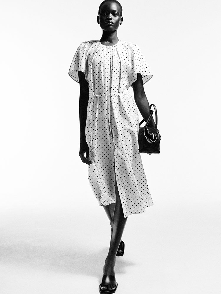 プリーツベルト付きミディドレス